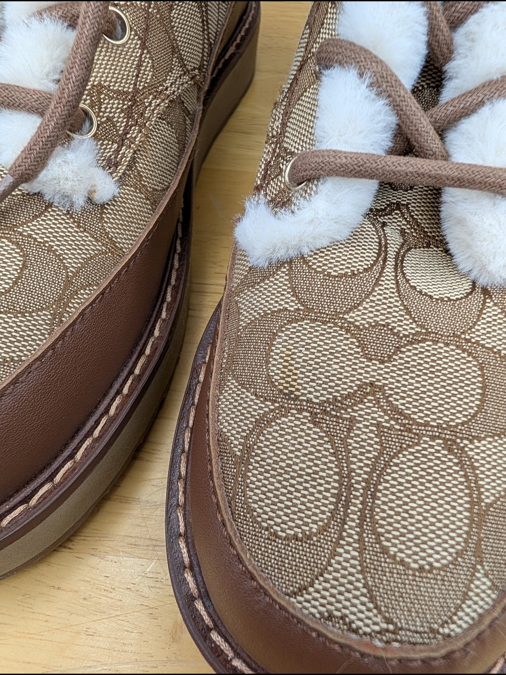 Coach Imani Signature Jacquard Canvas Shearling-Lined Ankle Boots Brown Size 9.5 - Picture 15 of 16